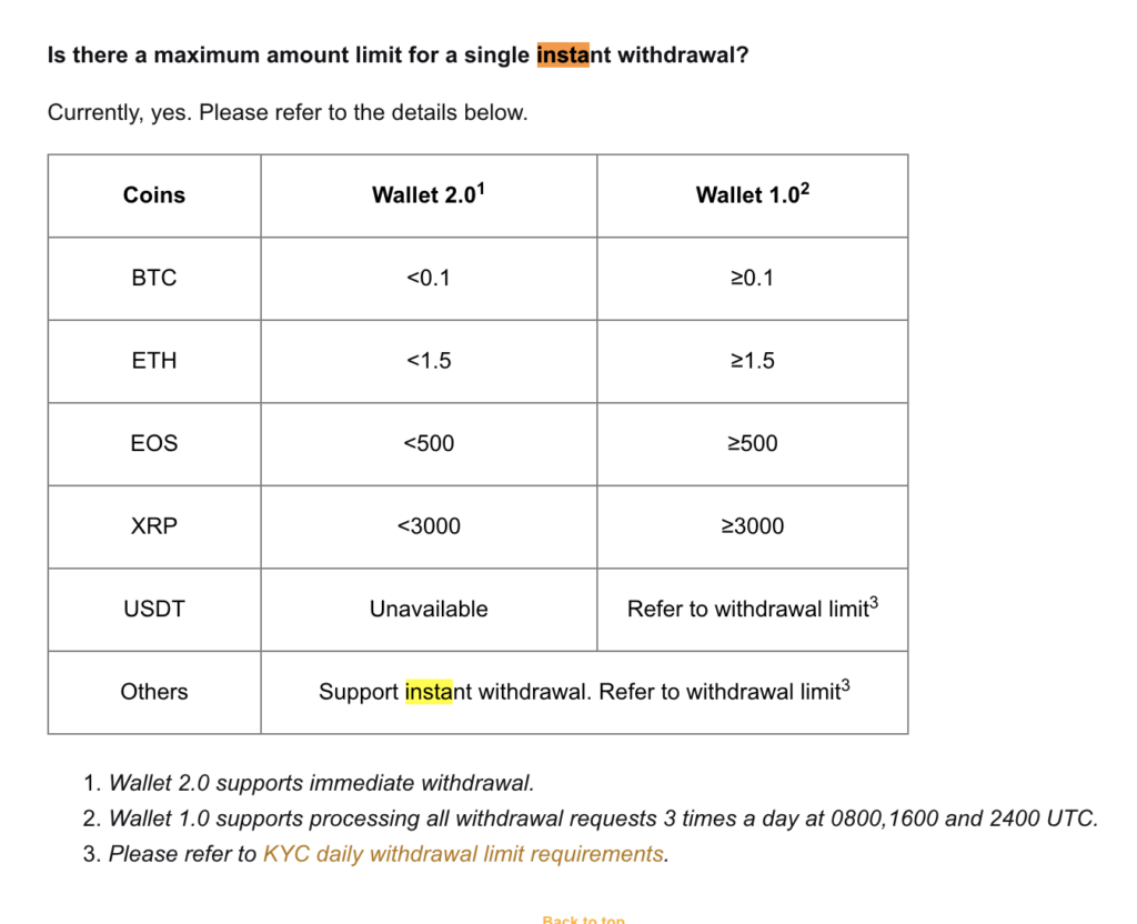 바이비트 즉시출금, 0.1BTC 이하, 1.5ETH 이하, 500EOS 이하, 3000XRP 이하는 즉시 출금이 가능합니다.