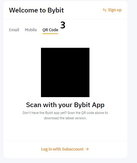 바이비트 홈페이지 QR 코드 로그인 선택 화면