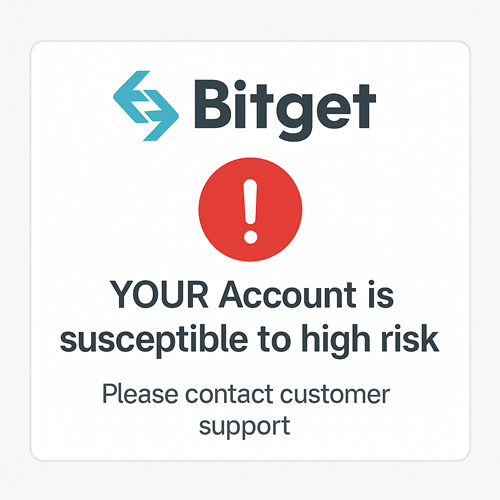 대체 텍스트 (alt text): 비트겟 가입 오류 화면, "YOUR Account is susceptible to high risk. Please contact customer support" 경고 메시지