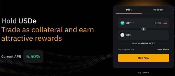 바이비트 USDe 보유 시 연 5.5% 이자를 받을 수 있는 Bybit Earn 프로그램 안내 이미지