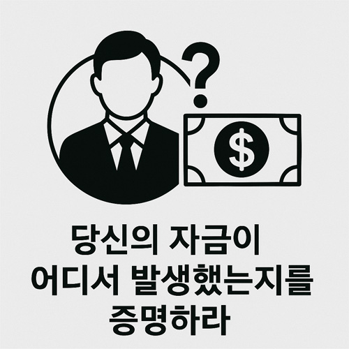 자금의 출처를 증명하라는 의미를 표현한 심플한 비즈니스 아이콘 일러스트