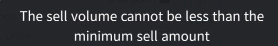 비트겟 최소 매도 수량 오류 메시지 The sell volume cannot be less than the minimum sell amount 텍스트 안내