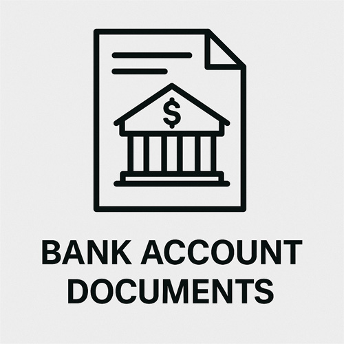 은행 문서 아이콘과 달러 기호가 함께 있는 Bank Account Documents 일러스트